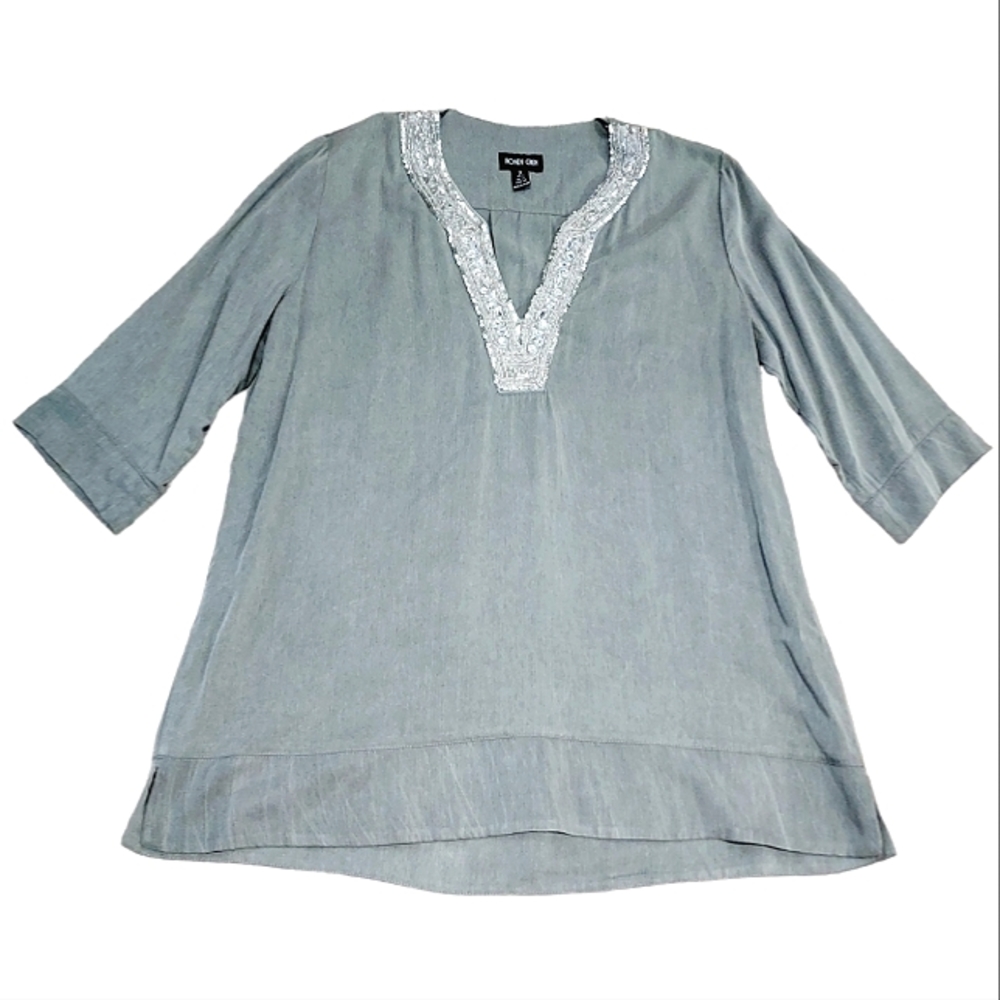 Ronen Chen Embellished Tencel Tunic Top size 8